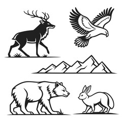 Majestic Wildlife Silhouette Collection Deer Eagle Bear Rabbit.