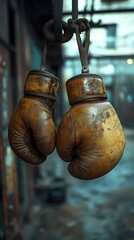 Leather boxing gloves suspended blur wallpaper