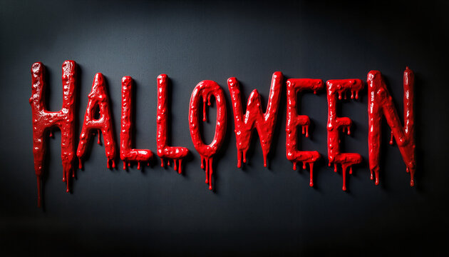 Halloween lettering in dripping red blood style on black background
