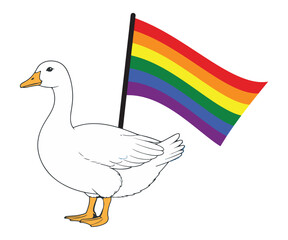 Duck holding the LGBT flag