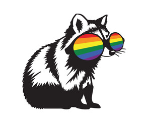 Raccoon with LGBT glasses