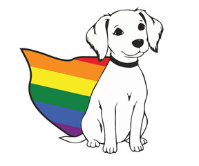 Dog wearing LGBT flag cape