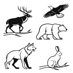 Stylized Wildlife Animals Silhouette Collection.