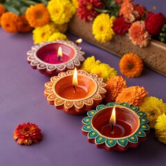 Happy Diwali - festival of lights colorful poster template design with decorative Diya lamp.

