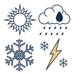 Weather Icons Sun Rain Snow Lightning and Storm.