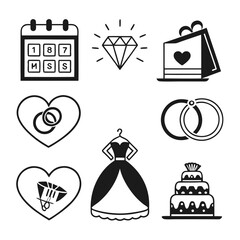 Wedding Icons Collection Love Celebration and Commitment Symbols.