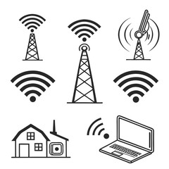 Wireless Communication Technology Icons Set.