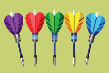 Six Darts Arranged in Rows Silhouette Style on white background