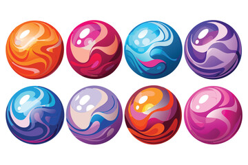 Cat Illustration with Eight Glossy Spheres in Silhouette Style silhouette on white background