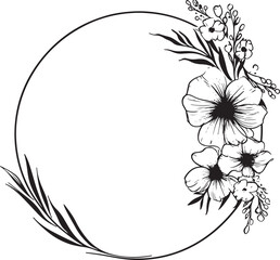 black hand drawing of botanical flower wreath frame vector