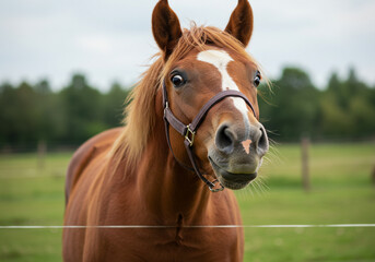 Obraz premium Horse with head tilted, comically confused expression, shocked funny