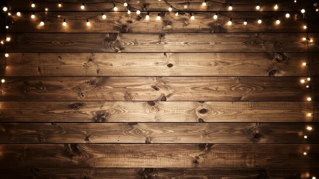 Warm Wooden Wall Decorated with Festive Lights