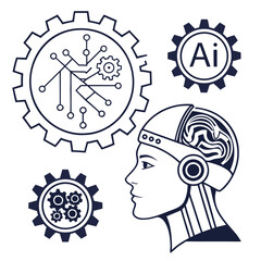 Brain silhouette with a clock gear face, symbolizing the time is money concept in business and the human mind