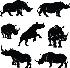 Rhinoceros silhouette bundle set vector with editable white background 