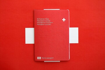 Swiss passport on flag. The current Swiss pass on flag close up