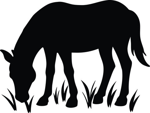 black horse eating grass silhouette clip art preview