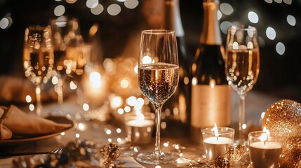 Celebratory Gathering With Drinks, Candles, and Decorations in a Cozy Setting During the Holiday Season