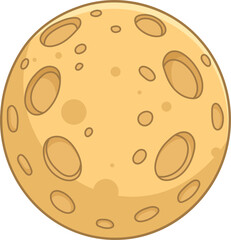 Cartoon image of a yellow, cratered moon, isolated against a black background.