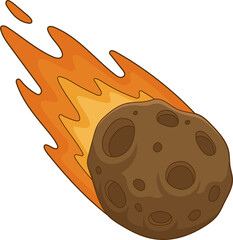 Cartoon meteorite burning and traveling through space on a black background.