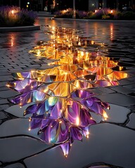 Neon light reflections on wet pavement high resolution picture