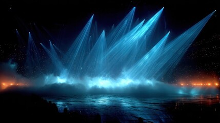 Obraz premium Blazing blue lights illuminate a misty stage