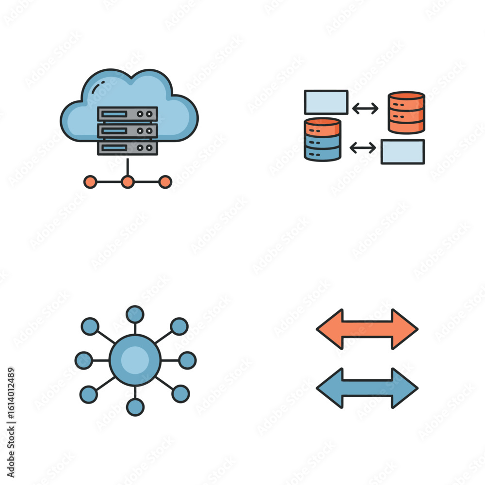Poster cloud computing and data management icons for technology and business solutions