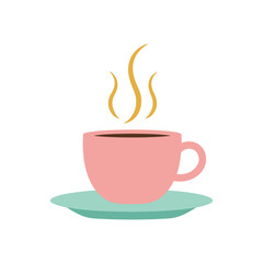 Simple Pink Coffee Cup with Steam on a Teal Saucer Illustration