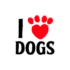 I love dogs inscription with paw heart love vector.