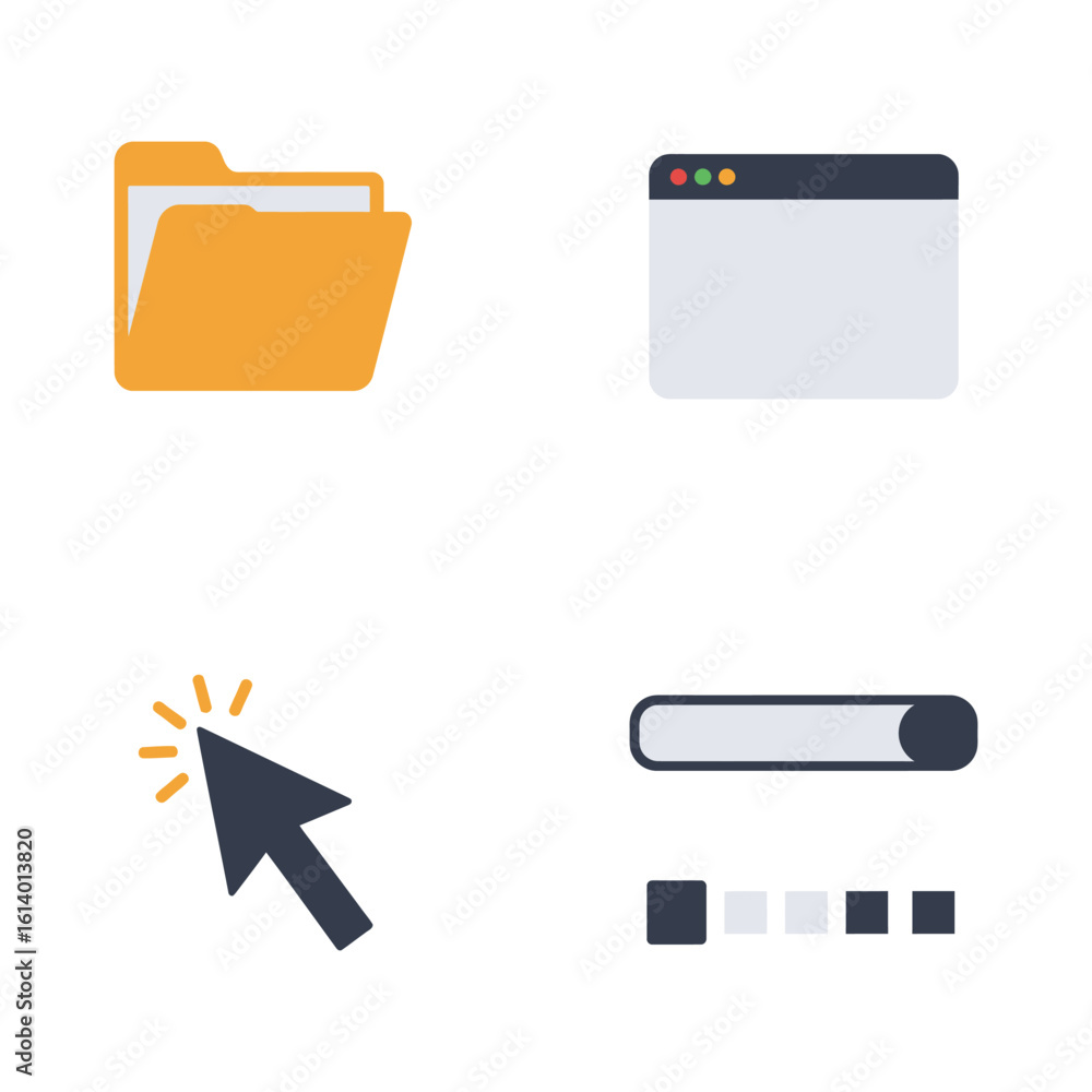 Poster flat design vector icons for website folder browser cursor and loading