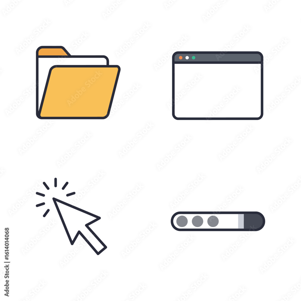 Poster web development icons folder browser window cursor and loading bar