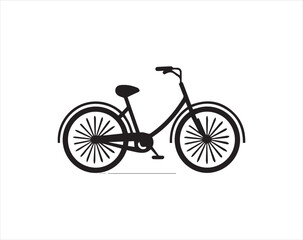 Simple black silhouette of a classic bicycle with a white background