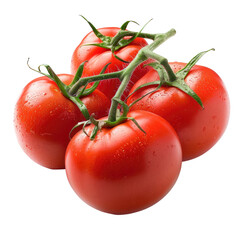 Fresh, plump tomatoes clustered on stems