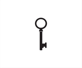 Simple black key icon illustration on white background for security concepts