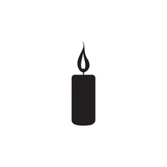 Obraz premium Black candle with flame icon on white background, simple silhouette style