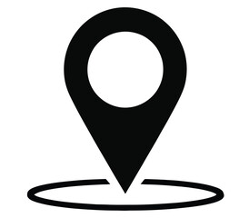  Black Map Pin Icon with Circular Base &mdash; Minimal Silhouette Symbol on White Background Representing Location, Navigation, and Point of Interest