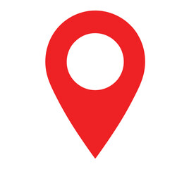  Red Map Pin Icon on White Background — Stylized Location Marker for Navigation, Travel, Place Identification, and Geolocation Concepts