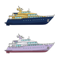 Obraz premium Two Luxury Yacht Illustrations One Blue and Gold One Pink and White