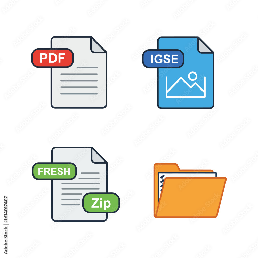 Poster file type icons including pdf igse fresh zip files and folder