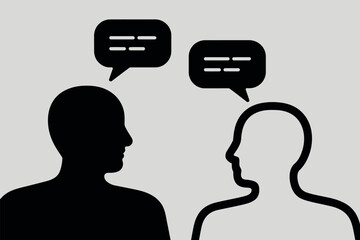 Two silhouettes talking with speech bubbles representing conversation