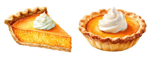Pumpkin pie watercolor clipart isolated set