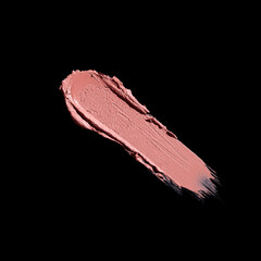 pink lipstick smear, cosmetics beauty product texture, lipstick swatch on the black background