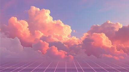 Dreamy Clouds Over a Grid Landscape