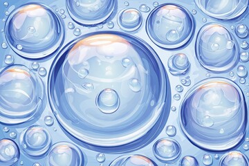 Close-up of many translucent, light-blue water droplets