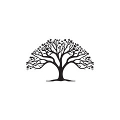 Black silhouette of a tree with bare branches on a white background