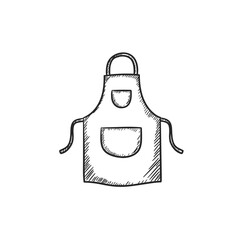 Black and white illustration of apron with pocket isolated on white background