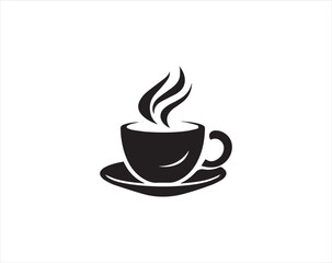 Obraz premium Black icon of hot coffee cup with steam on white background