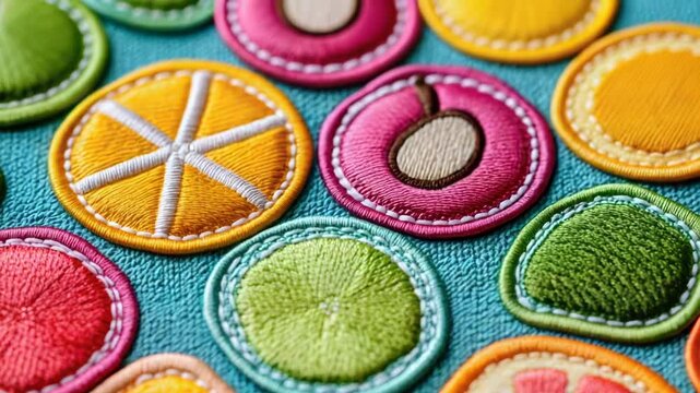 Close-up view of colorful fruit patches