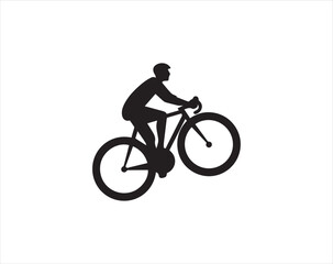 Obraz premium Black silhouette of cyclist riding a bike on white background for logo design