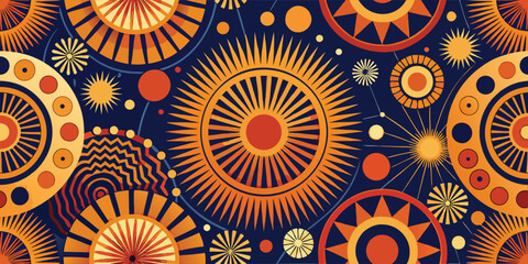 Design of orange and blue flowers on a deep blue background, offering a bold and colorful floral motif..eps