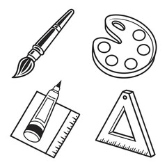 Art Supplies Collection Brush Palette Marker Ruler.